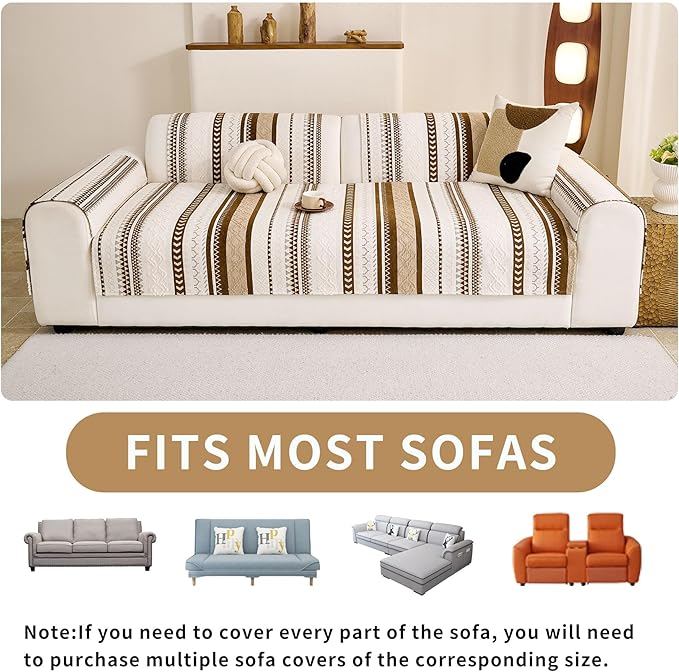 HAOMAIJIA Boho Couch Covers for Sofa, Waterproof Couch Cover for Dogs Soft Chenille Jacquard Non Slip Sofa Covers for Pets Washable Couch Protector (Brown, 36.5" x 95" 1 Pack)
