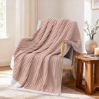 WRENSONGE Striped Throw Blanket, Pink Soft Cozy Fluffy Warm Hand Made Throw Blankets for Couch, Sofa, Chair, Bed, Camping, Picnic, Travel Lightweight Bed Blanket - 50"*60"