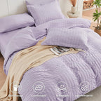 HYMOKEGE Lavender California King Comforter Set Seersucker 7 Pieces, All Season Luxury Bed in a Bag for Bedroom, Bedding Set with Comforters, Sheets, Pillowcases & Shams