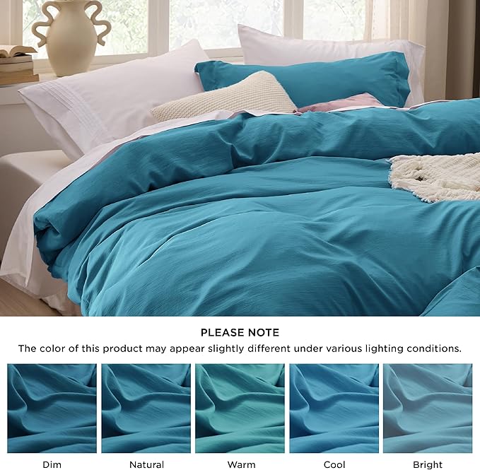 Bedsure Teal Duvet Cover King Size - 3 Pieces Prewashed Cotton-Like Extra Soft Bedding Set, Includes 1 Duvet Cover 104x90 Inches with Zipper Closure & 2 Pillow Shams, Comforter Not Included
