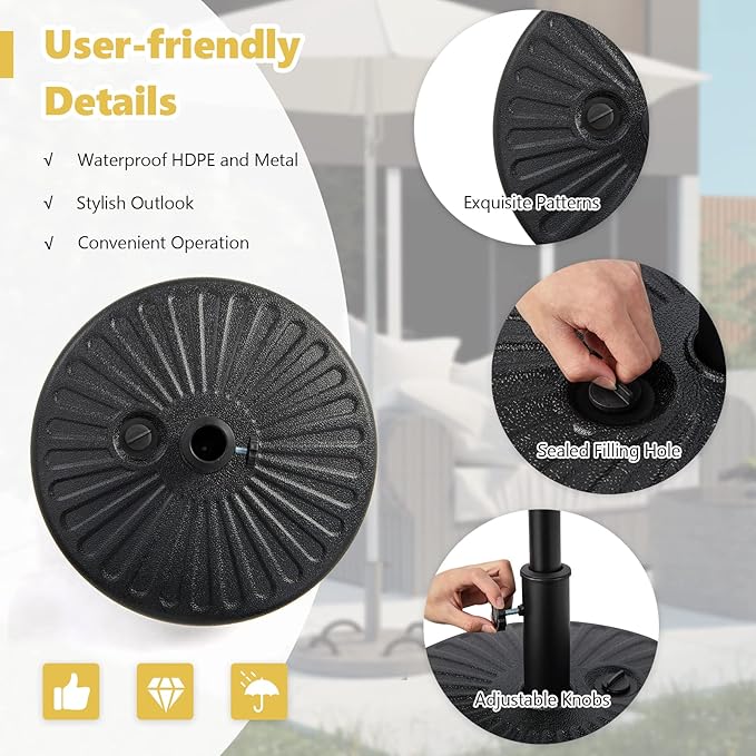 Giantex 75lbs Fillable Umbrella Base, 20 inch Water and Sand Filled Umbrella Stand, Fit 1.5"-1.9" Umbrella Pole, HDPE Weighted Market Table Umbrella Holder for Outdoor Deck Garden Poolside