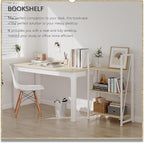 4NM No Assembly Folding Bookshelf Storage Shelves 3 Tiers Vintage Bookcase Standing Racks Study Organizer Home Office (Natural White)