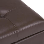 SIMPLIHOME Cosmopolitan Storage Ottoman - 34 inch Wide Upholstered Vegan Leather Rectangle Storage Ottoman Bench in Chocolate Brown, Transitional Tufted Ottoman for Living Room with Lift-Up Lid