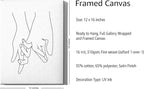 Holding Hands Wrapped Canvas Wall Art Interlocking Fingers Continuous Line Drawing Love 12x16 Inch Gallery Stretched Modern Home Art Decor