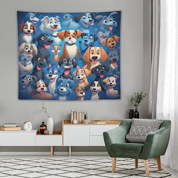 VUMIVI Cartoon Dog Tapestry Cute Puppy Pet Lovers Animal Theme Colorful Illustration Tapestry Wall Hanging for Living Room Bedroom Dorm Classroom Aesthetic Decor W60xL50in