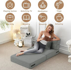 FILUXE Convertible Folding Sofa Bed-Sleeper Chair with Pillow, Modern Linen Fabric Floor & Futon Couch, Foldable Mattress for Living Room/Dorm/Guest Use/Home Office/Apartment, Single Size, Light Gray