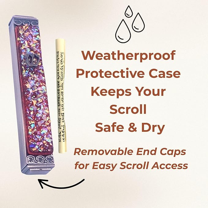Sparkling Art Glass Mezuzah - Easy Mount Indoor or Outdoor - Weatherproof Metal Case - Gift Box and Non-Kosher Scroll Included - Hand Made in USA - Guaranteed for Life! (Translucent Orange)
