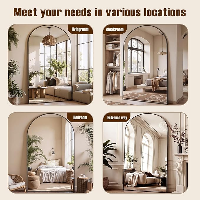 Full Length Mirror, 81"x41" Arched Full Body Mirror, Oversized Floor Mirrors, Leaning Free Standing Mirrors, Hanging Mounted Large Mirrors for Bedroom Dressing Room, Cloakroom, Black