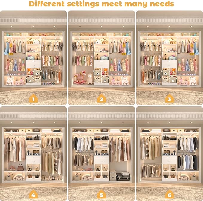 Armocity 8FT Closet System, 96 inches Closet Organizer System with Drawers, Closet Systems for Walk-in Closet, Built in, White