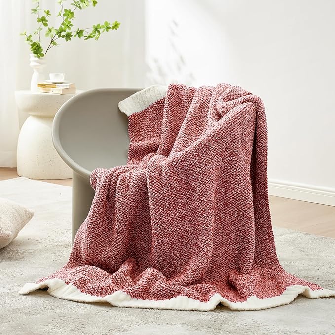 Snuggle Sac Christmas Red Blanket Twin Size, Ultra Soft Warm Fuzzy Knit Blanket Throws Dupes for Couch,Sofa, Bed, Heather Red, 60x80 inches