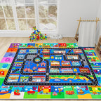 Kids Rugs for Toy Cars Playroom 110"×78.7" ABC Transportation Animals Play Mat Educational Mat Alphabet Area Rug Public Buildings Kids Playtime Collection Toddler Learning Carpet