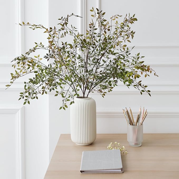 Fake Plants Eucalyptus Stems,Plastics Ficus Stems for Vase Artificial Plants,Greenery Stems for Vase Faux Plants Indoor,43.3" Faux Greenery Indoor Vase Fillers for Home Decor(4pcs Orange)
