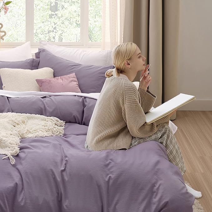 Bedsure Grayish Purple Duvet Cover Full Size - 3 Pieces Prewashed Extra Soft Cotton-Like Polyester Bedding Set, Includes 1 Duvet Cover 80x90 Inches with Zipper Closure & 2 Pillow Shams, No Comforter