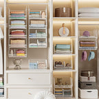 6 Tier Extra Large Hanging Closet Organizer, Closet Storage Hanging with Dividers, Wire Closet Shelf with 5 S Hooks 4 Dividers,Sweater Handbag Hat Accessory Storage Hanger,White