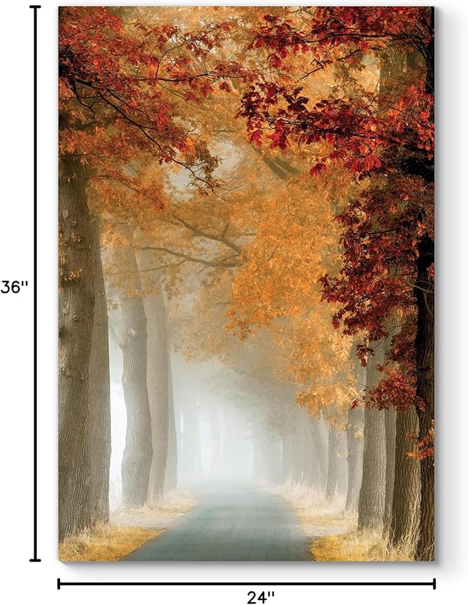 Renditions Gallery Canvas Nature Wall Art Home Paintings & Prints Misty Autumn Forest Avenue Romantic Modern Wall Hanging Decorations for Bedroom Living Room Office Kitchen - 24"x36" LT06
