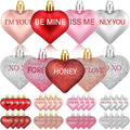 32PCS Valentines Tree Decorations Heart Ornaments, 8 Styles Valentines Day Heart Shaped Ornaments with Sweet Love Words Heart Baubles for Romantic Valentines Tree Decor Wedding Anniversary Decor