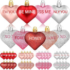 32PCS Valentines Tree Decorations Heart Ornaments, 8 Styles Valentines Day Heart Shaped Ornaments with Sweet Love Words Heart Baubles for Romantic Valentines Tree Decor Wedding Anniversary Decor
