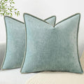 decorUhome Spring Chenille Soft Cozy Throw Pillow Covers 24x24 Set of 2, Modern Farmhouse Boho Velvet Decorative Euro Sham Pillow Cases with Stitched Edge for Couch Sofa Bed Home Decor, Aqua Haze