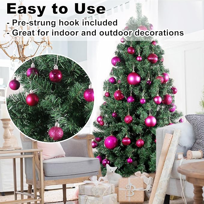 Fuchsia 1.6" Small Christmas Balls Christmas Tree Decoration Ornaments Shatterproof Hanging Balls for Birthday Halloween Holiday Wedding Decorations Set of 36pcs
