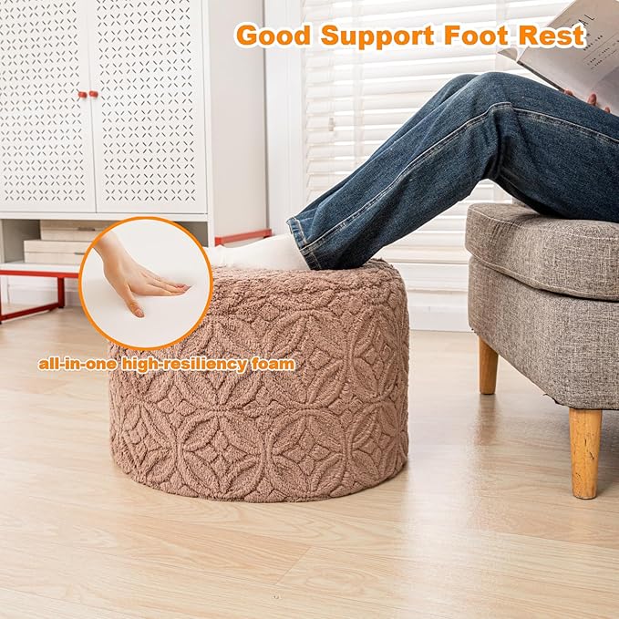 Plush Multi-Functional Ottoman Pouf – Ergonomic Ottoman Foot Rest with Space-Saving Design, Perfect Under Desks, Couches & Sofas (Coffee)