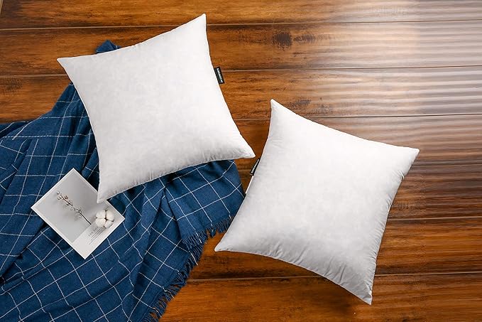 JA COMFORTS 16×16 Premium Goose Down Feather Throw Pillow Inserts(Set of 2)-5% Down Filling,High Filling Weight,250 TC Cotton Cover, Square, White