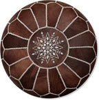 Poufs&Pillows Premium Moroccan Leather Pouf - Handmade - Delivered Stuffed - Ottoman, Footstool, Floor Cushion (Wood Brown)