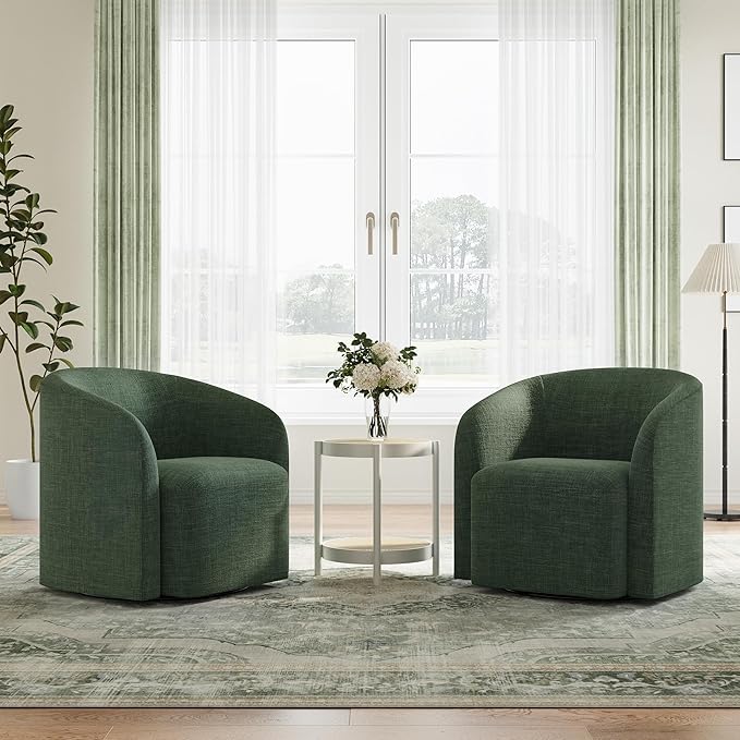 COLAMY Swivel Accent Chair, Barrel Chair with Armrest, Comfy Round 360°Mondern Armchair, for Living Room/Bedroom/Waiting Room, No Assembly, Green