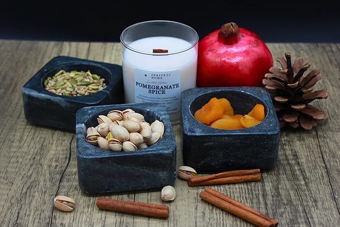 PERIPETI Home Pomegranate Spice Scented Candle, Wooden Wick – 8.5oz Natural Soy Wax for Energizing Aromatherapy, Long-Lasting Burn