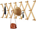 Dseap Accordian Wall Hanger: 16” High Wooden Wall Expandable Coat Rack, Hat Rack Holder, Accordion Hook for Baseball Caps, Coats, Mugs, 20 Peg Hooks, Natural