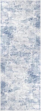 IOHOUZE Abstract Runner Rug 3x8 Ft Washable Runners for Hallways, Non Slip Kitchen Runner Printed Faux Wool Entryway Runner Indoor, Modern Abstract Floor Carpet for Hall Bedroom, Light Blue White