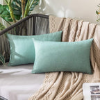 MIULEE Pack of 2 Decorative Outdoor Solid Waterproof Throw Pillow Covers Spring Faux Linen Garden Farmhouse Cushion Cases for Summer Patio Tent Balcony Couch Sofa 20x12 Inch Teal