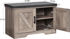 2-Tier Storage Bench, 27.6" Wide Shoe Bench with Padded Seat Cushion, Entryway Bench with 2 Barn Doors and Adjustable Shelf, Greige