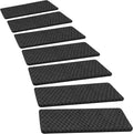 PURE ERA Bullnose Carpet Stair Treads Tape Free Non-Slip Indoor Stair Protectors Pet Friendly Stair Treads for Wooden Steps 9.5" x 30"(7 Pieces,Black Mini-Diamond Trellis)