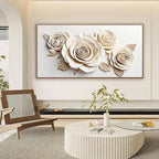 Framed White Flower Wall Art Living Room Home Wall Decor Modern Canvas Art Wall Decor 29 x 58 Inches Large Flower Wall Art Elegant Picture For Bedroom Office Artwork