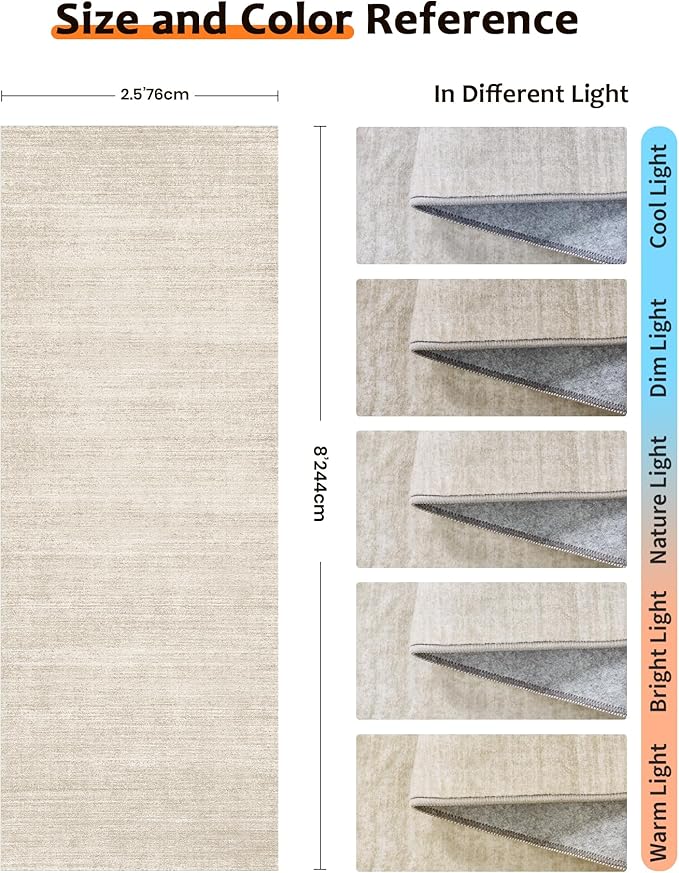 Art&Tuft Non-Slip Runner Rug - 2.5x8 Runner Rug Washable Low-Pile Rugs Runners, Soft Distressed Carpet Runner for Bedroom Bathroom Kitchen Laundry Living Room, Beige