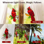 2-Pack Handmade Cardinal Stained Glass Window Hanging Suncatchers – Memorial Gifts for Women, Bird Lover Gifts, Colorful Sun Catcher Window Decor with Suction Hooks, Ready to Gift