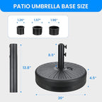 Simple Deluxe 20 Inch 50lbs Weight Capacity Heavy Duty Fillable Market Patio Umbrella Round Base Stand with Holder for Outdoor Lawn, Garden, Yard, Deck, 20inch, Black