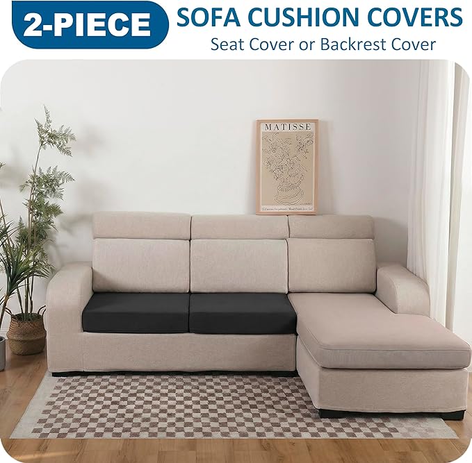 Waterproof Couch Cushion Covers Sofa Seat Covers, Stretch Individual Sofa Cushion Covers for Sectional, Reversible Couch Protector Covers for Pets (2-Piece Loveseat Cushion Cover, Black)