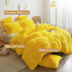 XeGe Plush Shaggy Duvet Cover Set, Luxury Ultra Soft Crystal Velvet Fluffy Furry Bed Set 2 Pieces(1 Faux Fur Fuzzy Comforter Cover + 1 Faux Fur Throw Pillow Case), Zipper Closure (Twin, Yellow)