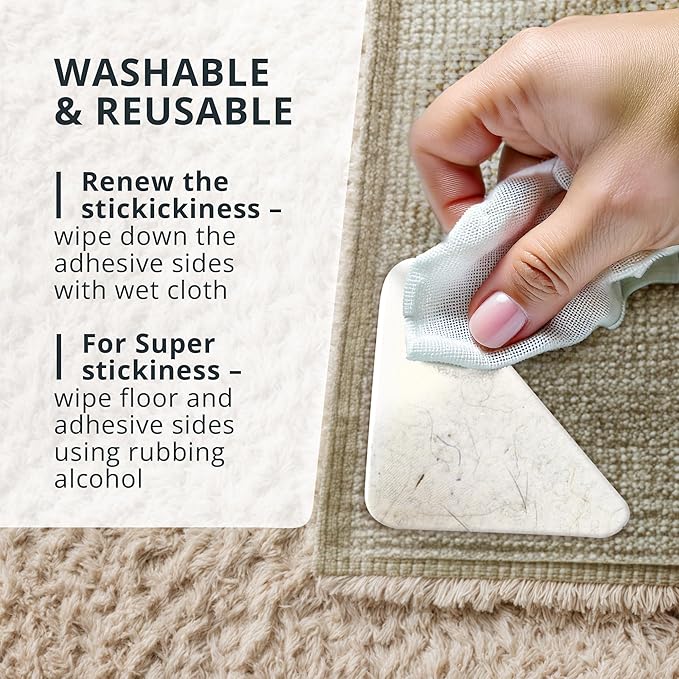 X-Protector Rug Tape - 16 Pcs Set - White Anti-Slip & Anti-Curling Carpet Tape for Hard Floors - Premium Rug Pad Gripper - Carpet Corner Grippers to Keep Your Carpet in Place & Make Corners Flat