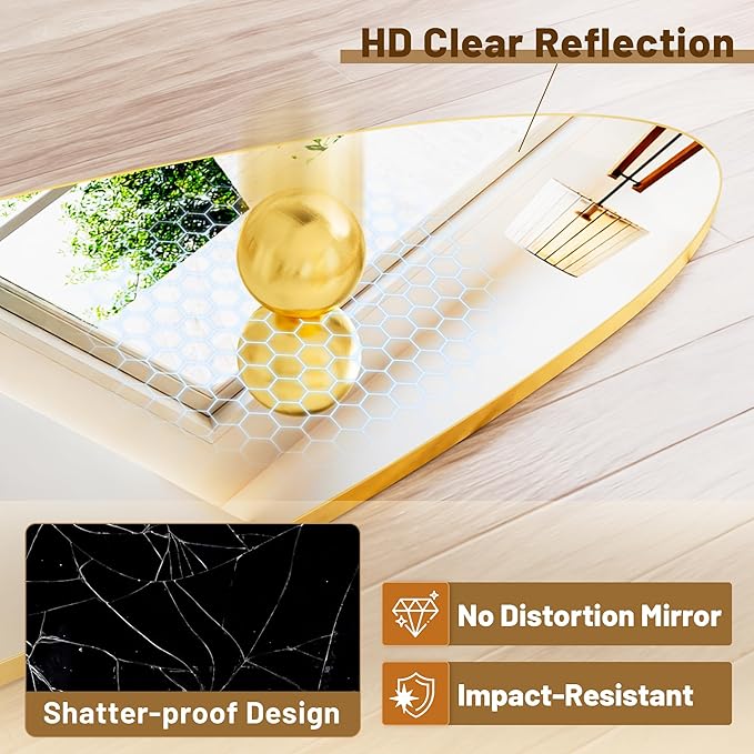Antok Full Length Mirror, 81"x41" Floor Mirror with Stand,Standing Hanging Leaning Irregular Mirrors for Bedroom Living Room Entryway,Tear Drop Style,Golden