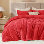 BEDELITE Fleece Queen Comforter Set -Super Soft & Warm Fluffy Red Bedding, Luxury Fuzzy Heavy Bed Set for Winter with 2 Pillow Cases