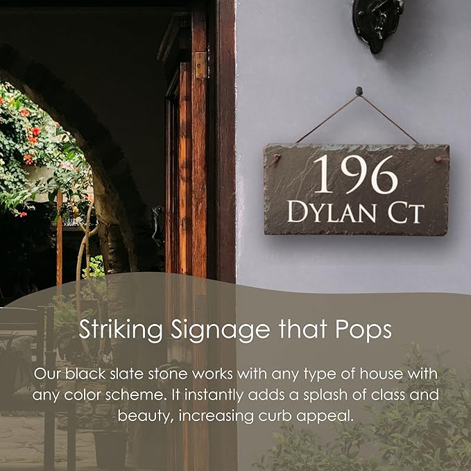 Ink Personalized Slate Stone Address Plaque - Address Signs for Houses - Customized House Sign - Outdoor House Number - Wall Decor Home Address Numbers - Garden Decor Signs (12"x6")