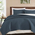 WRENSONGE Queen Quilt-3 Pieces Lightweight Navy Blue Bedspreads Queen Size Quilt Bedding Set for All Season, Soft Summer Coverlet with 2 Pillow Shams Suitable for Bed & Couch