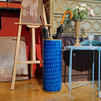 Luxurious Umbrella Stand Holder Umbrella Bucket Umbrella Rack Barrel Hand-Painted Feather Theme Porcelain Ceramic Floor Vase Entryway Porch Indoor 24" High Peacock Blue