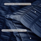 MUXHOMO 7 Pieces California King Comforter Set, Seersucker Bed in a Bag Cal King Size, All Season Luxury Bedding Set with Comforter, Flat Sheet, Fitted Sheet, Pillowcases & Shams, Navy Blue