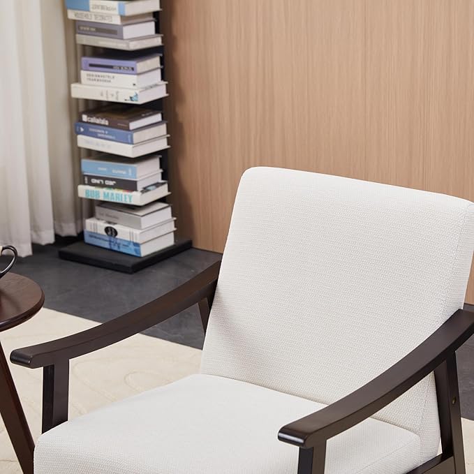 KEIKI Mid-Century Modern Accent Chair with Solid Wood Frame, Tech Fabric Armchair with Supportive Cushioned Back