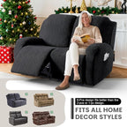 VANSOFY Recliner Loveseat Cover, 6-Pieces Stretch Dual Recliner Sofa Cover Soft Jacquard Reclining Couch Slipcover Furniture Protector with Elastic Bottom for Kid, Pets(2 Seat,Black)