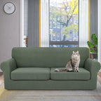 YEMYHOM Latest Checkered 3 Pieces Couch Covers for 2 Cushion Couch High Stretch Sofa Cover with 2 Extra Large Seat Cushion Covers Anti Slip Elastic Slipcovers (Army Green), 71"-91"(2 Cushions)