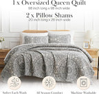 Southshore Fine Living, Inc. Ashanti Collection Oversized Quilt Queen Bedding Set Lightweight, Soft Coverlet Bedspread 3-Piece with Two Matching Shams (98 in Wide x 98 in Long), Full/Queen, Grey